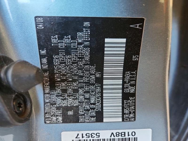 53036866 :رقم المزاد ، 5TDZK23C78S196417 vin ، 2008 Toyota Sienna مزاد بيع