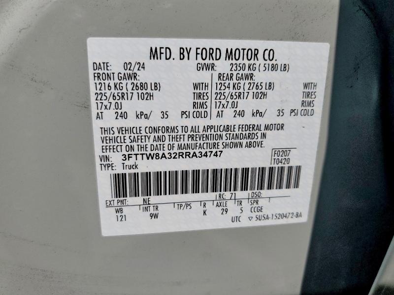 Продажа на аукционе авто 2024 Ford Maverick, vin: 3FTTW8A32RRA34747, номер лота: 54454886
