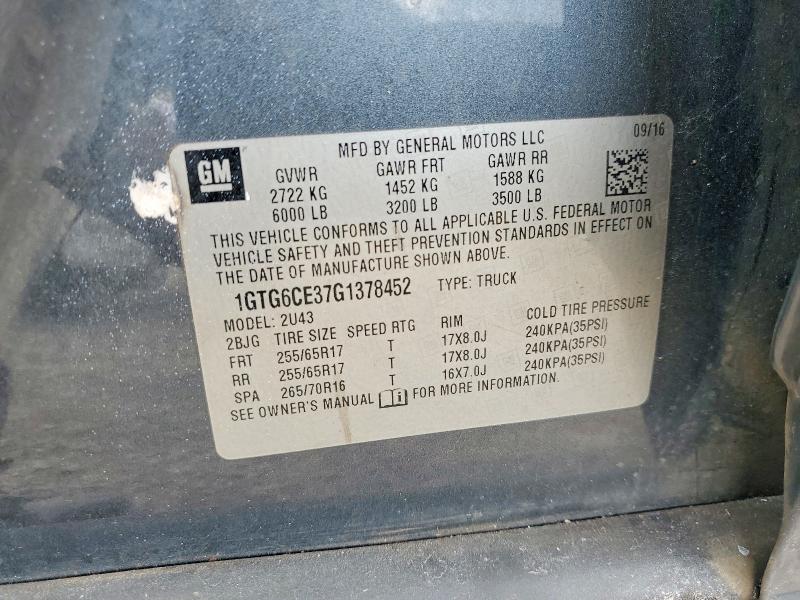 55114046 :رقم المزاد ، 1GTG6CE37G1378452 vin ، 2016 Gmc Canyon مزاد بيع