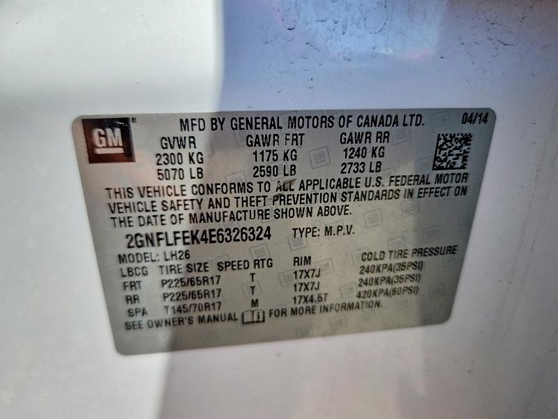 2014 Chevrolet Equinox მანქანა იყიდება აუქციონზე, vin: 2GNFLFEK4E6326324, აუქციონის ნომერი: 51936516