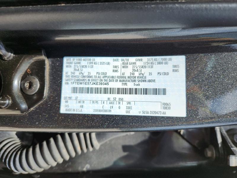 54767576 :رقم المزاد ، 1FTEW1E57JKE39345 vin ، 2018 Ford F150 مزاد بيع