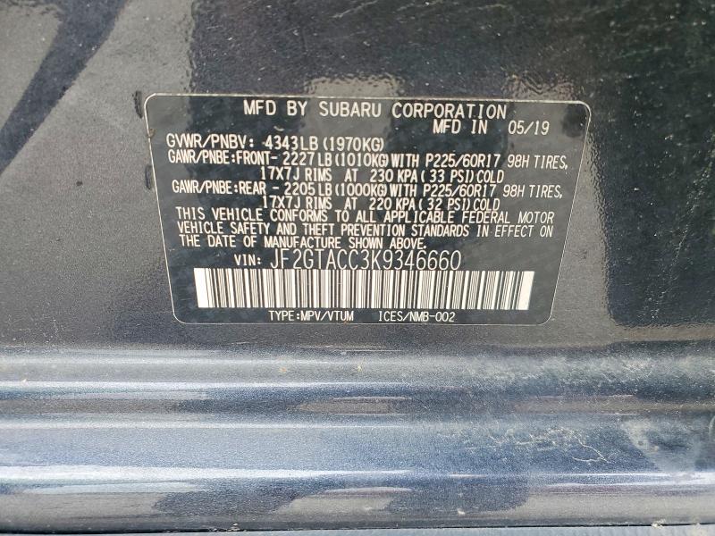 Auction sale of the 2019 Subaru Crosstrek, vin: JF2GTACC3K9346660, lot number: 54256776