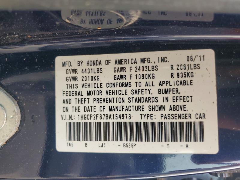 54805346 :رقم المزاد ، 1HGCP2F87BA154978 vin ، 2011 Honda Accord مزاد بيع