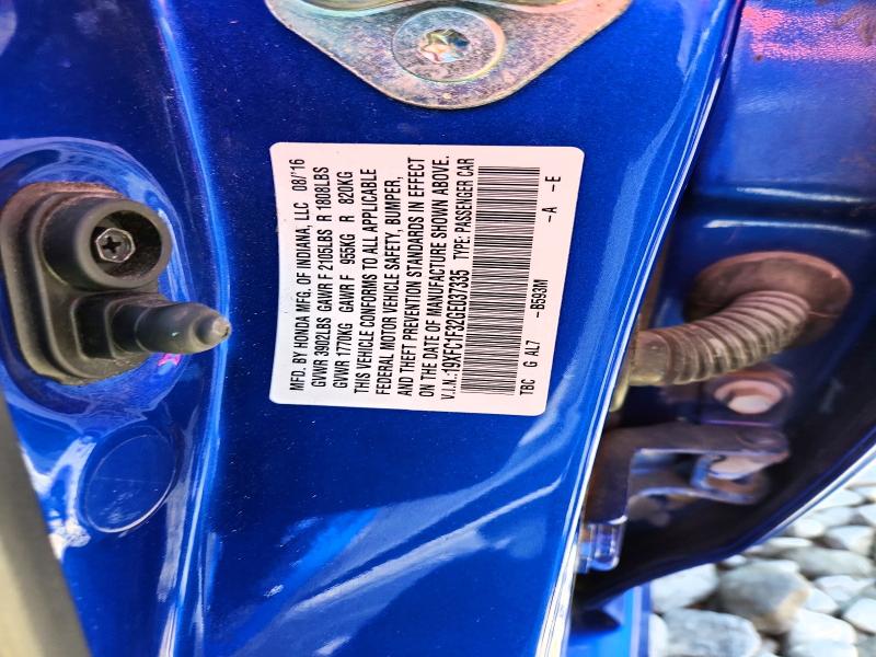 53985286 :رقم المزاد ، 19XFC1F32GE037335 vin ، 2016 Honda Civic مزاد بيع