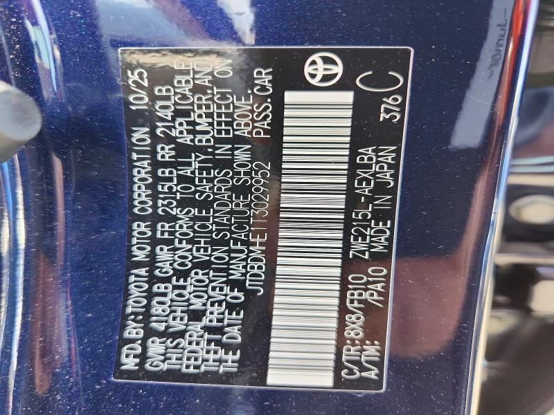 53076766 :رقم المزاد ، JTDBDMHE1T3029952 vin ، 2026 Toyota Corolla Hybrid مزاد بيع