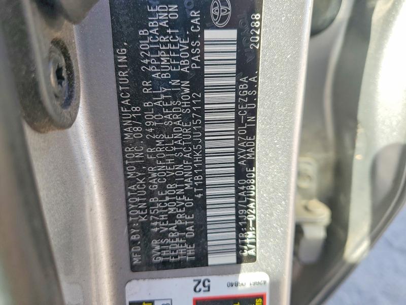 Продажа на аукционе авто 2018 Toyota Camry, vin: 4T1B11HK5JU157112, номер лота: 53314106