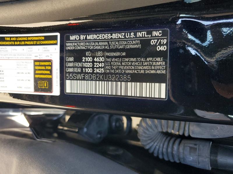 Aukcja sprzedaży 2019 Mercedes-benz C, vin: 55SWF8DB2KU322385, numer aukcji: 53294146