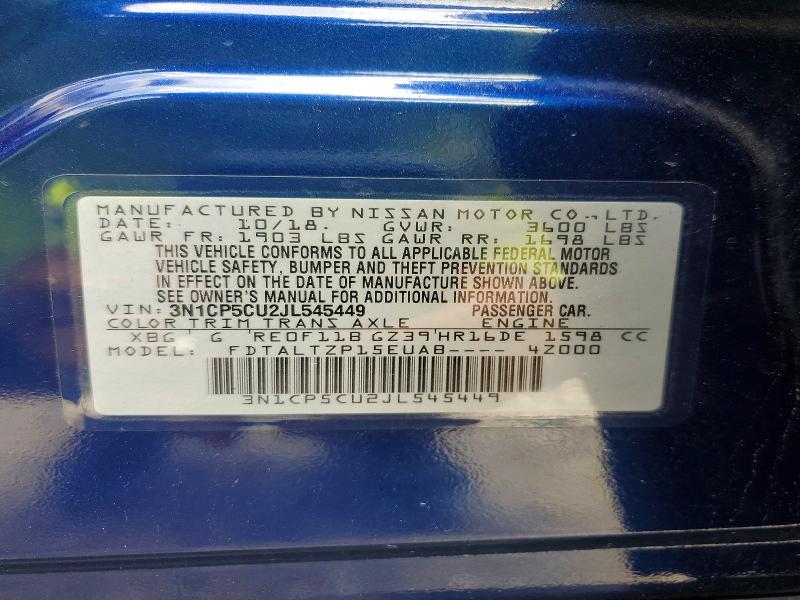 Aukcja sprzedaży 2018 Nissan Kicks, vin: 3N1CP5CU2JL545449, numer aukcji: 55421526