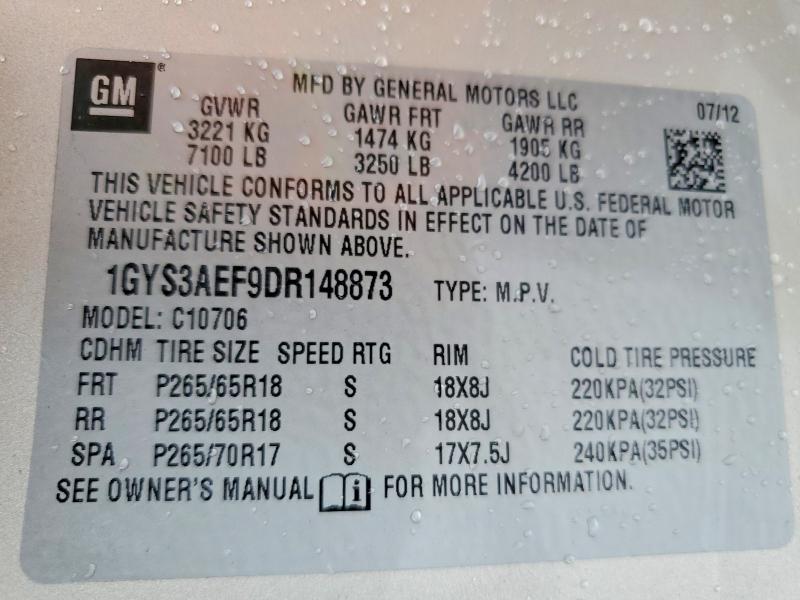 2013 Cadillac Escalade მანქანა იყიდება აუქციონზე, vin: 1GYS3AEF9DR148873, აუქციონის ნომერი: 55513686