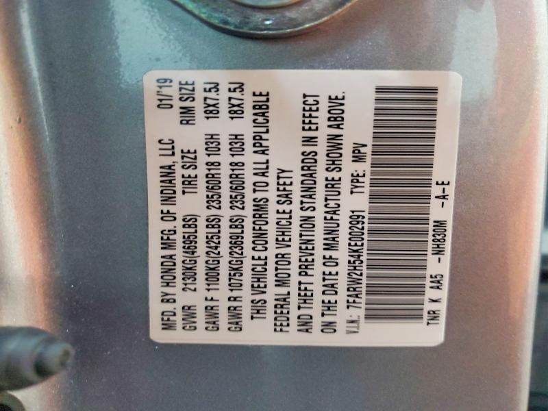 54855756 :رقم المزاد ، 7FARW2H54KE002991 vin ، 2019 Honda Cr-v مزاد بيع