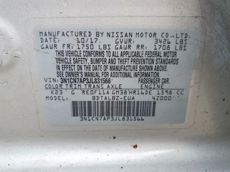 51840216 :رقم المزاد ، 3N1CN7AP3JL831566 vin ، 2018 Nissan Versa مزاد بيع
