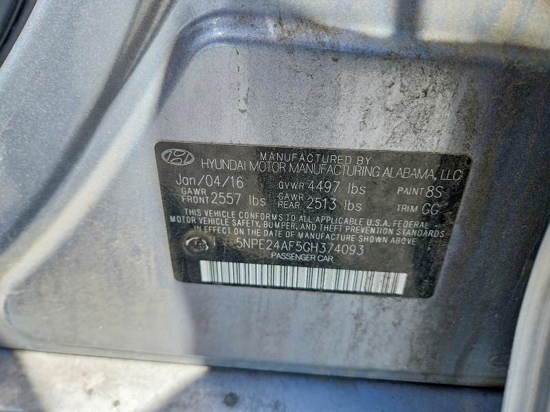 53258786 :رقم المزاد ، 5NPE24AF5GH374093 vin ، 2016 Hyundai Sonata مزاد بيع