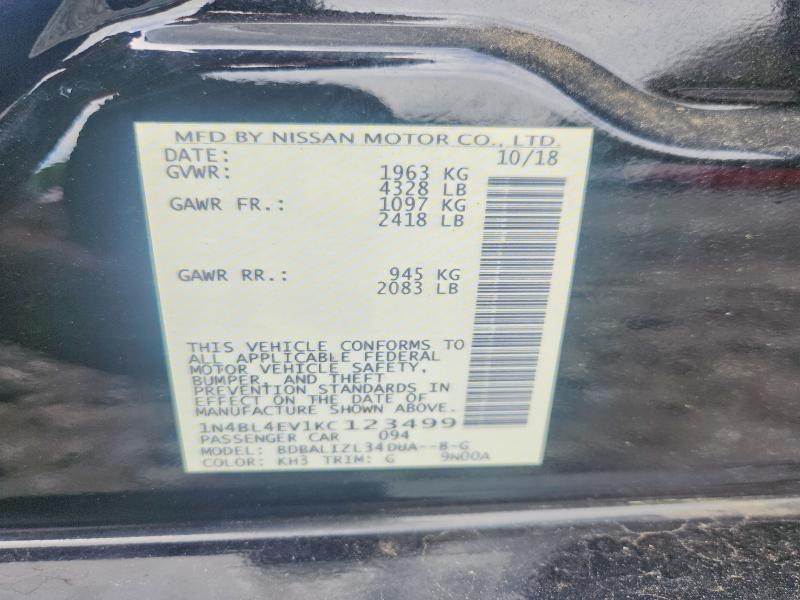 Продаж на аукціоні авто 2019 Nissan Altima, vin: 1N4BL4EV1KC123499, номер лоту: 54966376