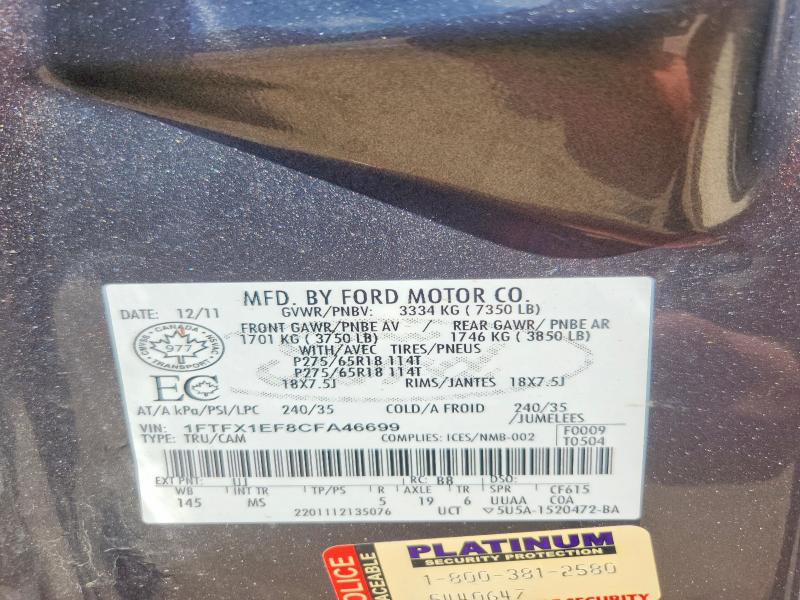 53564916 :رقم المزاد ، 1FTFX1EF8CFA46699 vin ، 2012 Ford F150 مزاد بيع