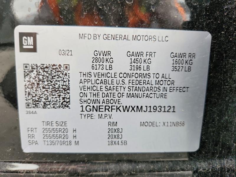 Aukcja sprzedaży 2021 Chevrolet Traverse, vin: 1GNERFKWXMJ193121, numer aukcji: 54332936