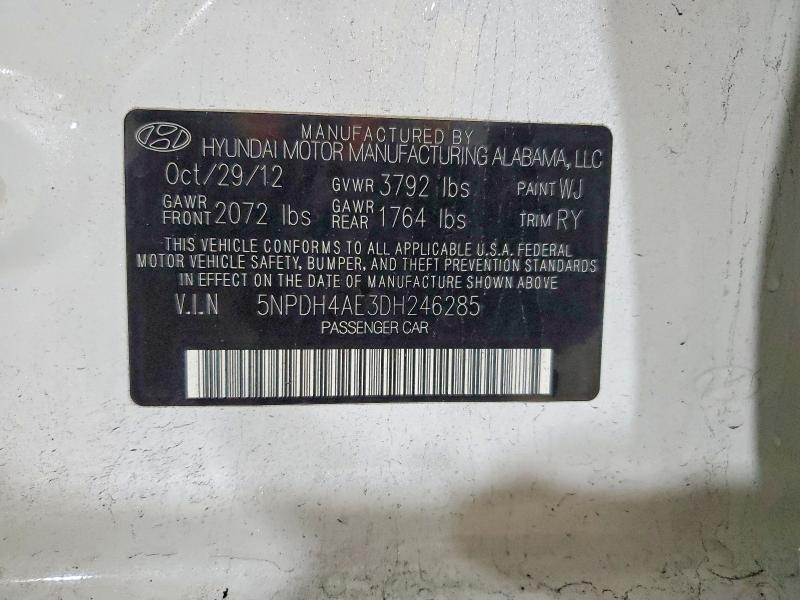 52608456 :رقم المزاد ، 5NPDH4AE3DH246285 vin ، 2013 Hyundai Elantra مزاد بيع