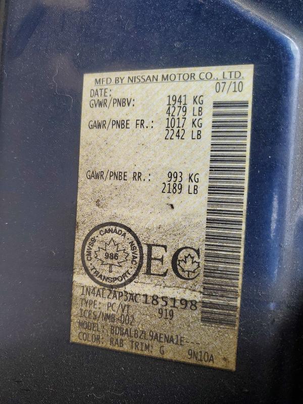 54148316 :رقم المزاد ، 1N4AL2AP3AC185198 vin ، 2010 Nissan Altima مزاد بيع