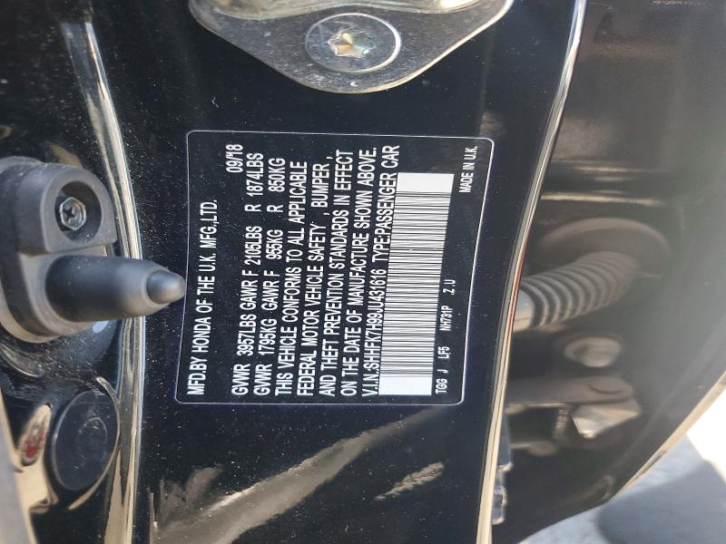 2018 Honda Civic მანქანა იყიდება აუქციონზე, vin: SHHFK7H99JU431616, აუქციონის ნომერი: 51920936