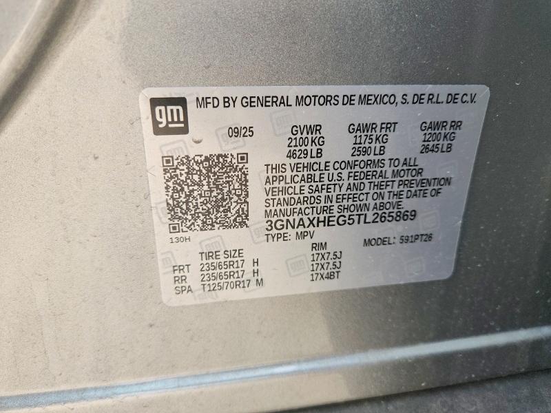 2026 Chevrolet Equinox მანქანა იყიდება აუქციონზე, vin: 3GNAXHEG5TL265869, აუქციონის ნომერი: 52264136