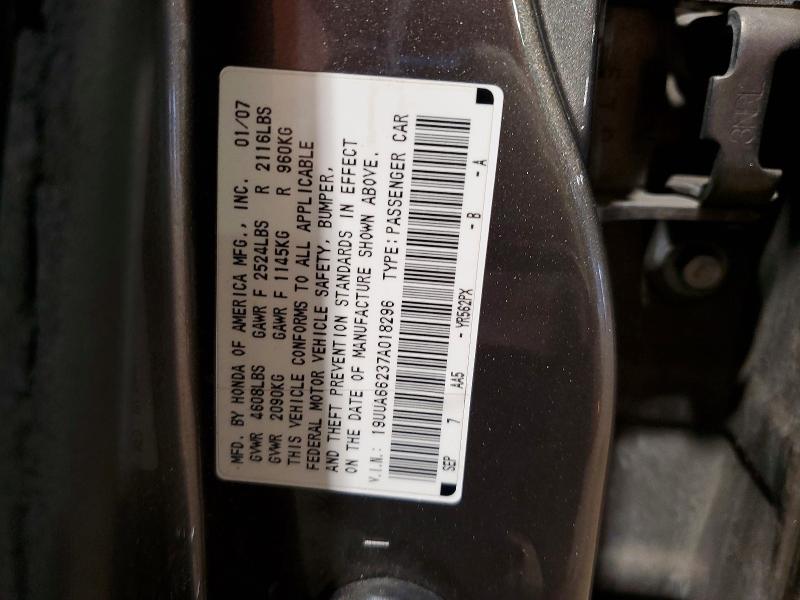 Продаж на аукціоні авто 2007 Acura Tl, vin: 19UUA66237A018296, номер лоту: 54974946