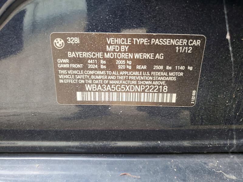 2013 Bmw 328 მანქანა იყიდება აუქციონზე, vin: WBA3A5G5XDNP22218, აუქციონის ნომერი: 54418906