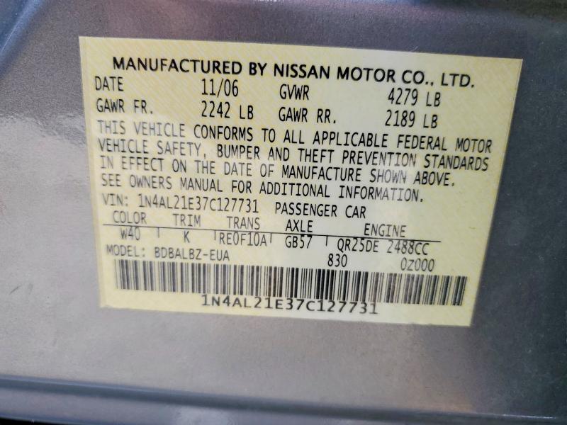 Aukcja sprzedaży 2007 Nissan Altima, vin: 1N4AL21E37C127731, numer aukcji: 52605056