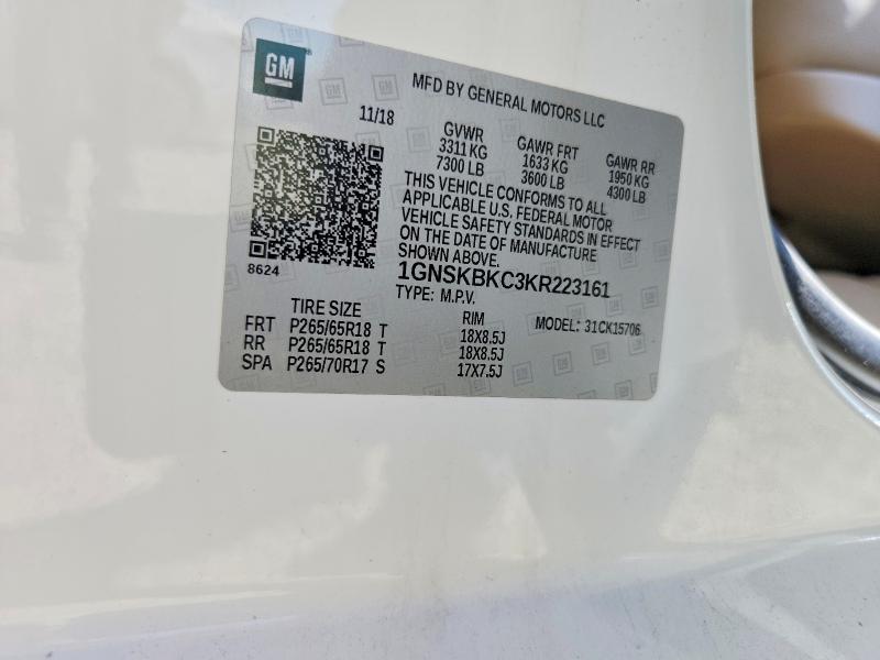 Продаж на аукціоні авто 2019 Chevrolet Tahoe, vin: 1GNSKBKC3KR223161, номер лоту: 53076136