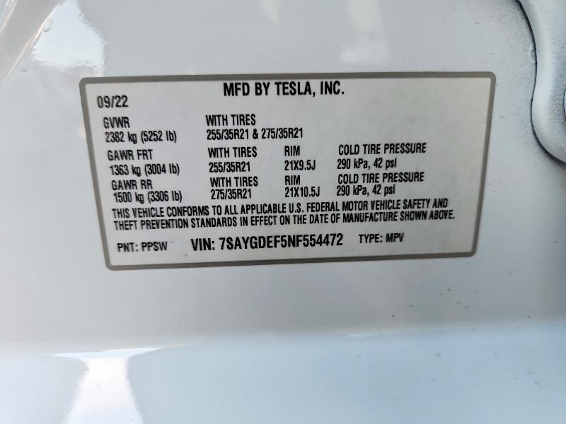 Продажа на аукционе авто 2022 Tesla Model Y, vin: 7SAYGDEF5NF554472, номер лота: 52525156