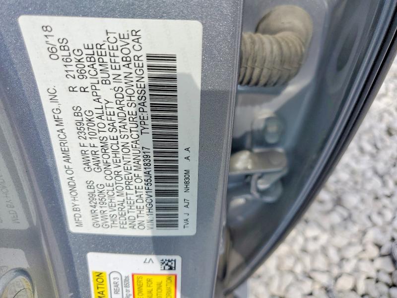 52663236 :رقم المزاد ، 1HGCV1F55JA183917 vin ، 2018 Honda Accord مزاد بيع
