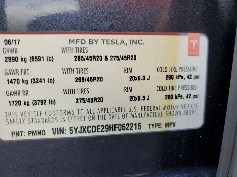 Продаж на аукціоні авто 2017 Tesla Model X, vin: 5YJXCDE29HF052215, номер лоту: 54543386