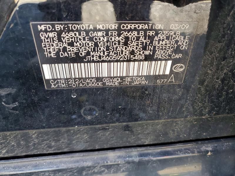 51997006 :رقم المزاد ، JTHBJ46G592315488 vin ، 2009 Lexus Es مزاد بيع