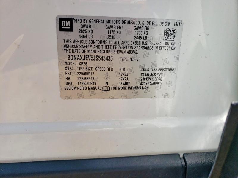 Aukcja sprzedaży 2018 Chevrolet Equinox, vin: 3GNAXJEV5JS543436, numer aukcji: 55612516