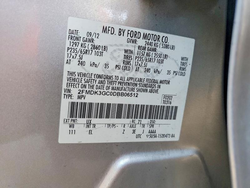 2013 Ford Edge მანქანა იყიდება აუქციონზე, vin: 2FMDK3GC0DBB06512, აუქციონის ნომერი: 54018256