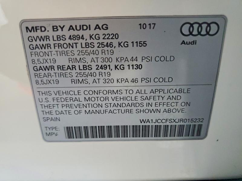 Aukcja sprzedaży 2018 Audi Q3, vin: WA1JCCFSXJR015232, numer aukcji: 54465546