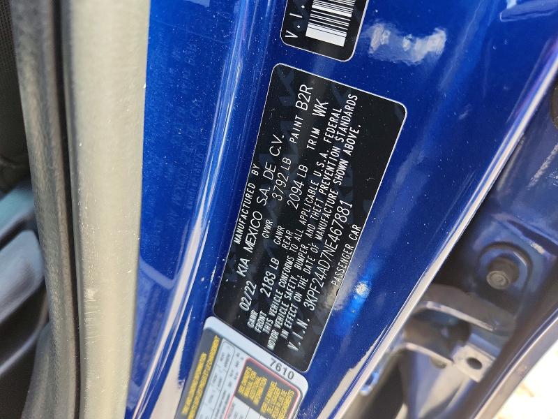 Aukcja sprzedaży 2022 Kia Forte, vin: 3KPF24AD7NE467881, numer aukcji: 52599156
