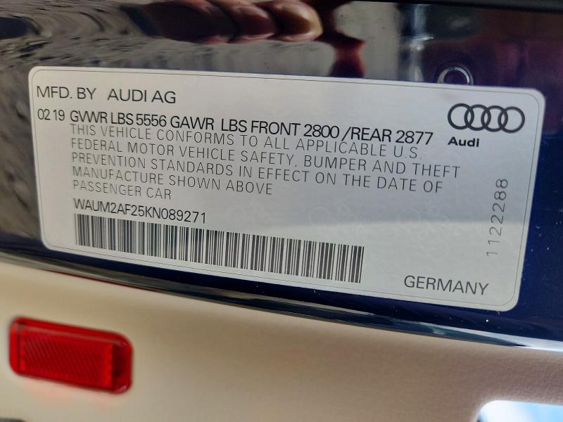 2019 Audi A6 მანქანა იყიდება აუქციონზე, vin: WAUM2AF25KN089271, აუქციონის ნომერი: 52368486