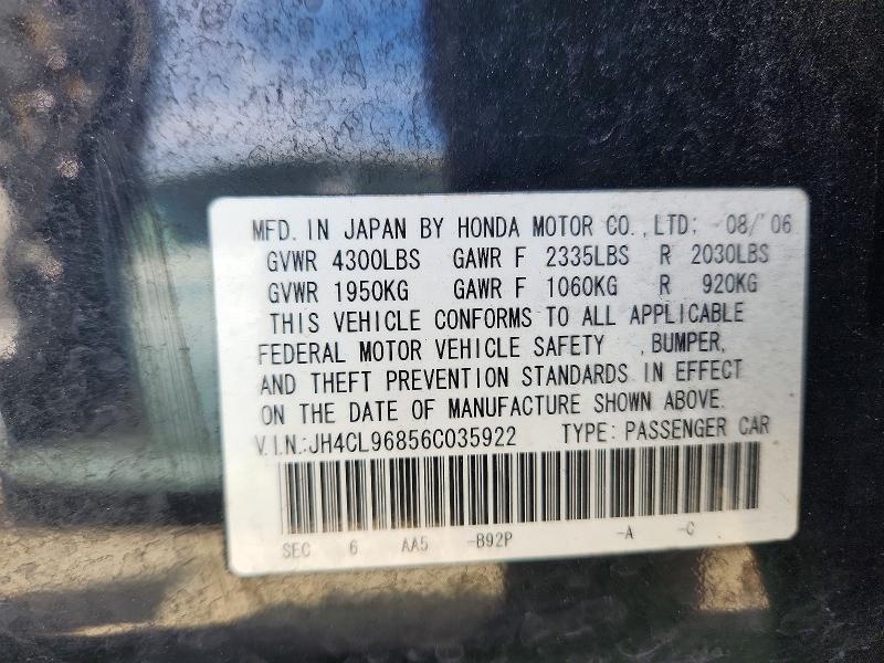 Продажа на аукционе авто 2006 Acura Tsx, vin: JH4CL96856C035922, номер лота: 54876476