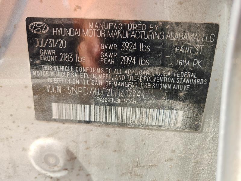2020 Hyundai Elantra მანქანა იყიდება აუქციონზე, vin: 5NPD74LF2LH612244, აუქციონის ნომერი: 54627606