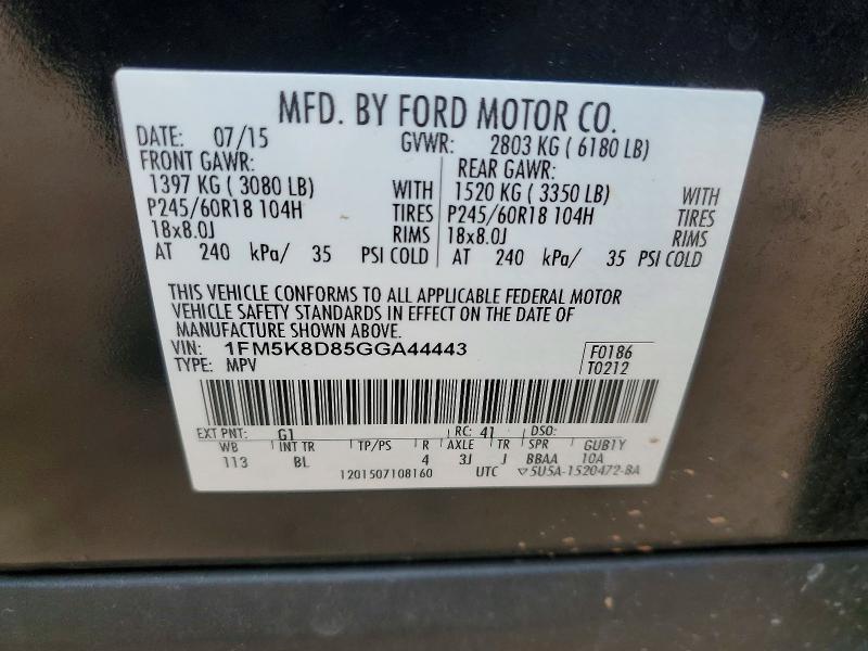 Продаж на аукціоні авто 2016 Ford Explorer, vin: 1FM5K8D85GGA44443, номер лоту: 53009986