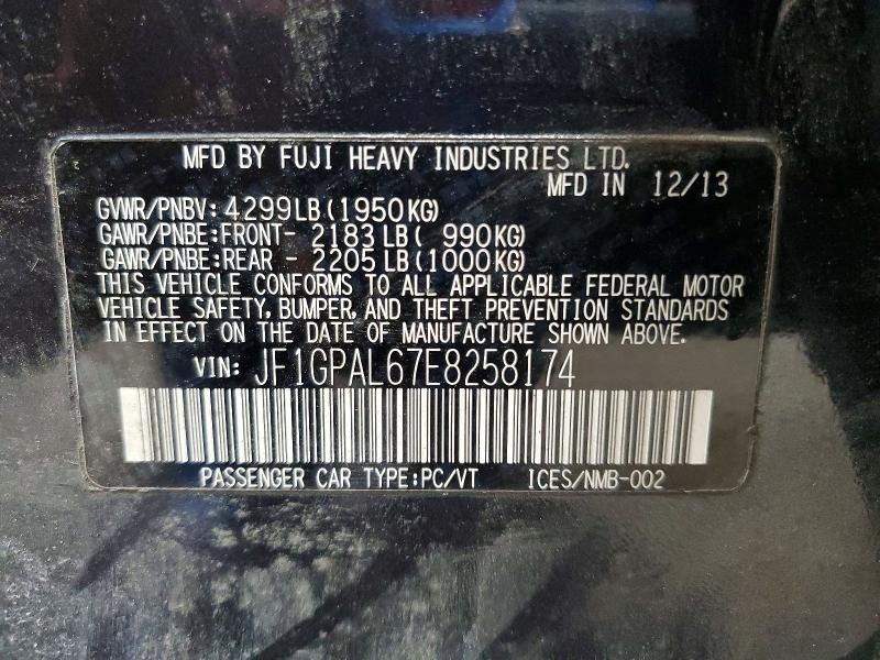 2014 Subaru Impreza მანქანა იყიდება აუქციონზე, vin: JF1GPAL67E8258174, აუქციონის ნომერი: 52363186