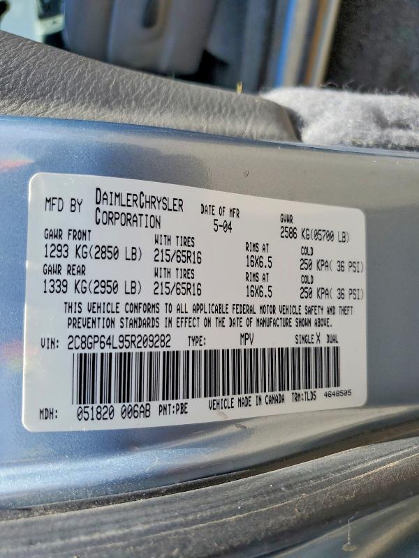 2005 Chrysler Town & Country მანქანა იყიდება აუქციონზე, vin: 2C8GP64L95R209282, აუქციონის ნომერი: 52602546
