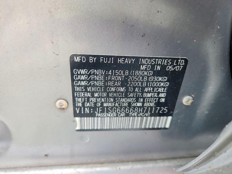 2008 Subaru Forester მანქანა იყიდება აუქციონზე, vin: JF1SG66668H711725, აუქციონის ნომერი: 54497756
