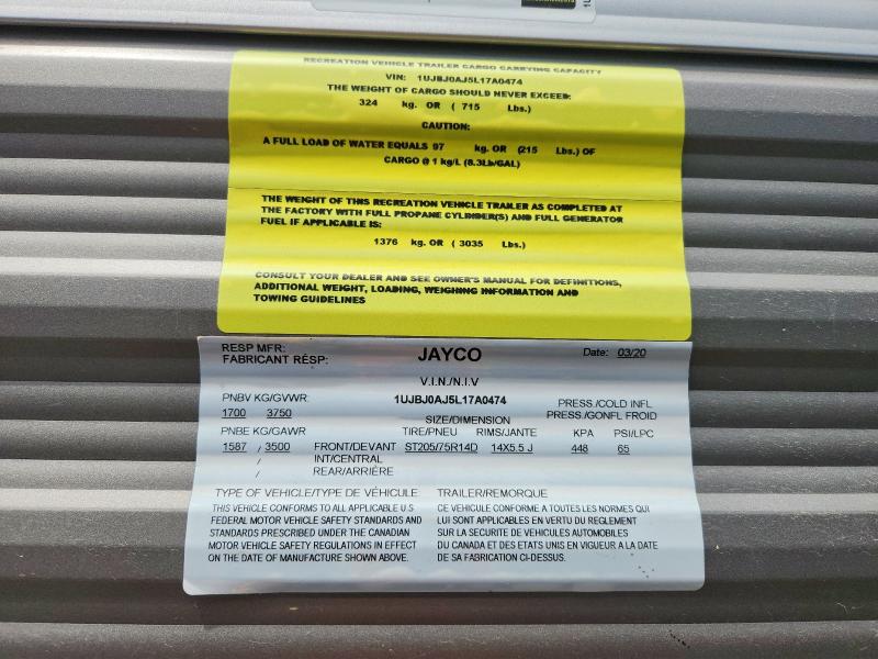 Продаж на аукціоні авто 2020 Jayco Jay Flight Slx, vin: 1UJBJ0AJ5L17A0474, номер лоту: 53332866