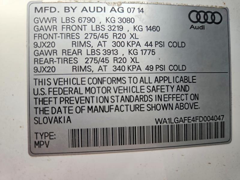 55302676 :رقم المزاد ، WA1LGAFE4FD004047 vin ، 2015 Audi Q7 مزاد بيع