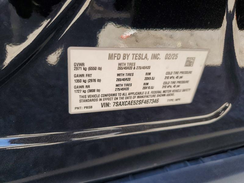 Aukcja sprzedaży 2025 Tesla Model X, vin: 7SAXCAE52SF467346, numer aukcji: 52859226