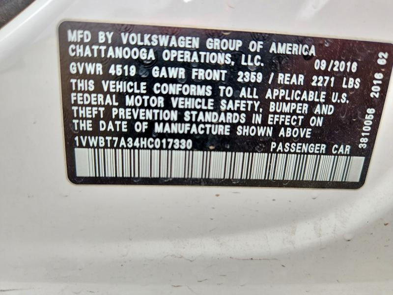 Продажа на аукционе авто 2017 Volkswagen Passat, vin: 1VWBT7A34HC017330, номер лота: 48711806