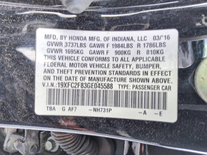 2016 Honda Civic მანქანა იყიდება აუქციონზე, vin: 19XFC2F83GE045588, აუქციონის ნომერი: 54098256