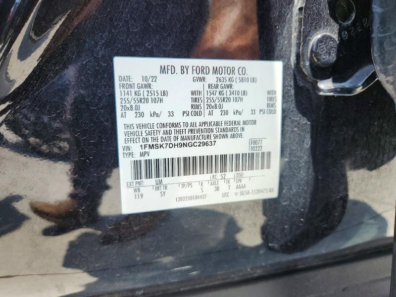 Aukcja sprzedaży 2022 Ford Explorer, vin: 1FMSK7DH9NGC29637, numer aukcji: 54831416