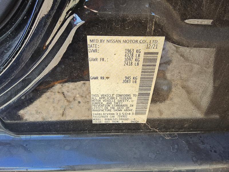 2022 Nissan Altima მანქანა იყიდება აუქციონზე, vin: 1N4BL4CV4NN315043, აუქციონის ნომერი: 51888006