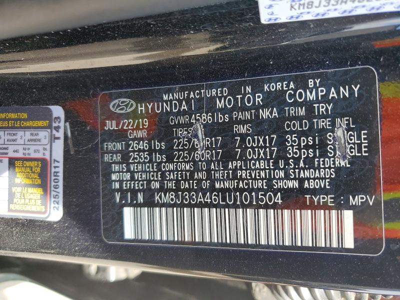 Aukcja sprzedaży 2020 Hyundai Tucson, vin: KM8J33A46LU101504, numer aukcji: 54343586